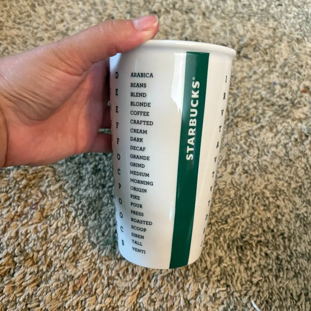Starbucks Ceramic Word Search Travel Tumbler Mug